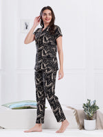 Load image into Gallery viewer, Women's Black Abstract Printed Nightsuit