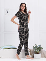 Load image into Gallery viewer, Women's Black Abstract Printed Nightsuit
