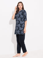 Load image into Gallery viewer, WOMEN Blue Top And Trouser Hosiery Night Suit