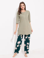 Load image into Gallery viewer, WOMEN Top And Trouser Hosiery Night Suit Green