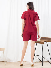 WOMEN Red Linen SHIRT SHORT PANT NIGHT SUIT