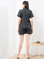 Load image into Gallery viewer, WOMEN GREY Linen SHIRT SHORT PANT NIGHT SUIT
