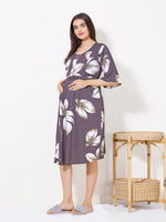 Load image into Gallery viewer, Women Tropical Leaf Print Maternity Dress with Feeding
