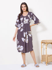 Women Tropical Leaf Print Maternity Dress with Feeding