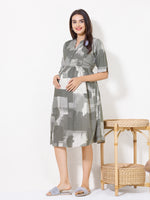 Load image into Gallery viewer, Women Abstract Print Materntiy Dress with Feeding
