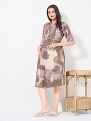 Women Abstract Print Materntiy Dress with Feeding