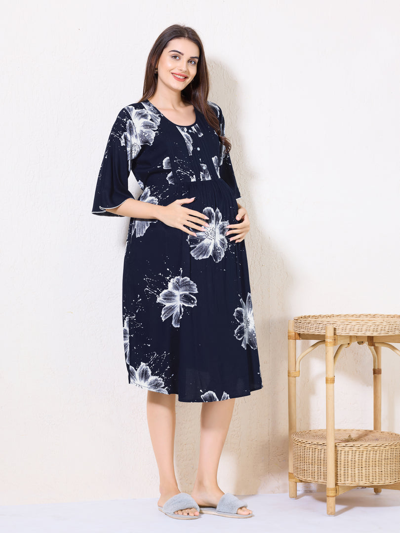 Women Floral Print Maternity dress with Feeding