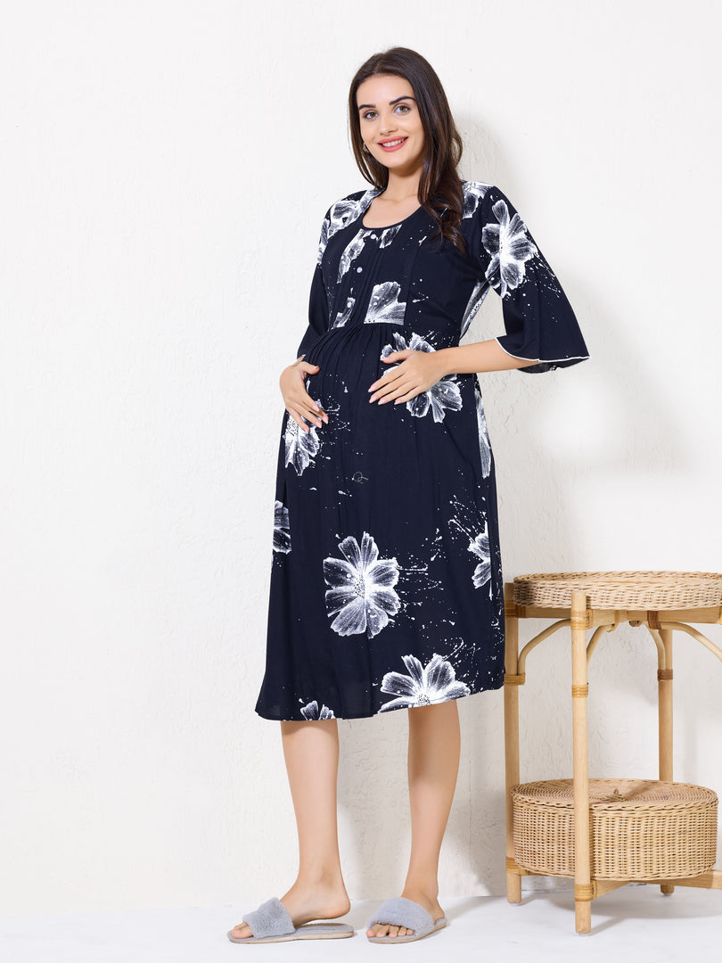 Women Floral Print Maternity dress with Feeding