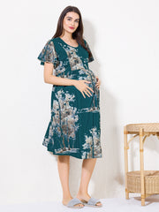 Women Sceneic Tree Print Maternity Dress with Feeding
