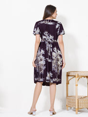 Women Sceneic Tree Print Maternity Dress with Feeding