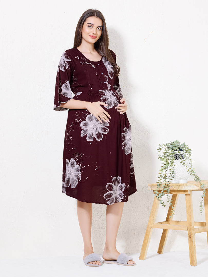 Women Floral Print Maternity dress with Feeding