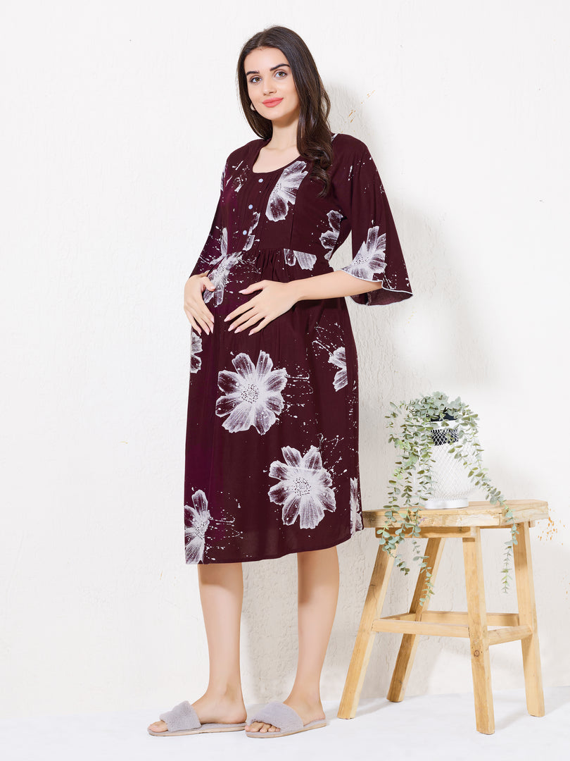 Women Floral Print Maternity dress with Feeding