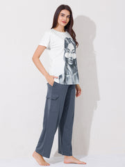 Women's Graphic Print T-shirt with Grey Cargo Pants