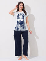 Load image into Gallery viewer, Women&#39;s Graphic Print T-shirt with Navy Blue Cargo Pants
