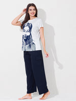 Load image into Gallery viewer, Women&#39;s Graphic Print T-shirt with Navy Blue Cargo Pants
