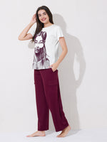 Load image into Gallery viewer, Women&#39;s Graphic Print T-shirt with Maroon Cargo Pants
