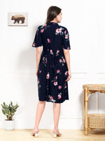 Load image into Gallery viewer, Arela Floral Navy Blue Maternity &amp; Feeding Dress
