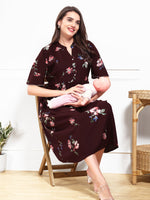 Load image into Gallery viewer, Arela Floral Maroon Maternity &amp; Feeding Dress

