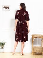 Load image into Gallery viewer, Arela Floral Maroon Maternity &amp; Feeding Dress
