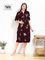 Load image into Gallery viewer, Arela Floral Maroon Maternity &amp; Feeding Dress

