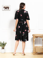Load image into Gallery viewer, Arela Floral Black Maternity &amp; Feeding Dress
