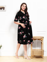 Load image into Gallery viewer, Arela Floral Black Maternity &amp; Feeding Dress
