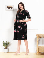 Load image into Gallery viewer, Arela Floral Black Maternity &amp; Feeding Dress

