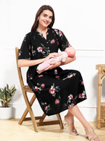Load image into Gallery viewer, Arela Floral Black Maternity &amp; Feeding Dress
