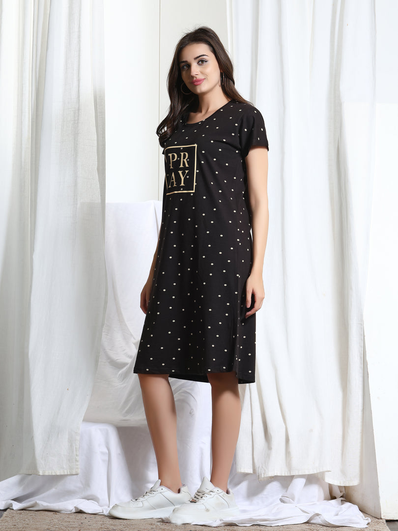 Arela Printed Women Hosiery Nightdress