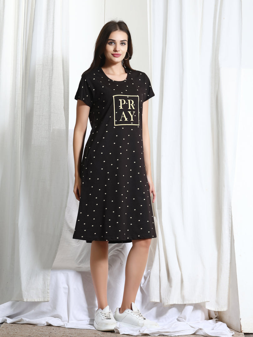 Arela Printed Women Hosiery Nightdress