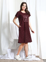 Load image into Gallery viewer, Arela Printed Women Hosiery Nightdress Maroon
