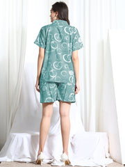 WOMEN Green Rayon SHIRT SHORT PANT NIGHT SUIT