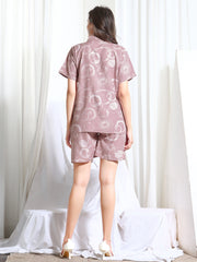 WOMEN Purple Rayon SHIRT SHORT PANT NIGHT SUIT