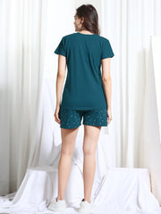 WOMEN SHIRT SHORT PANT Green Hosiery NIGHT SUIT