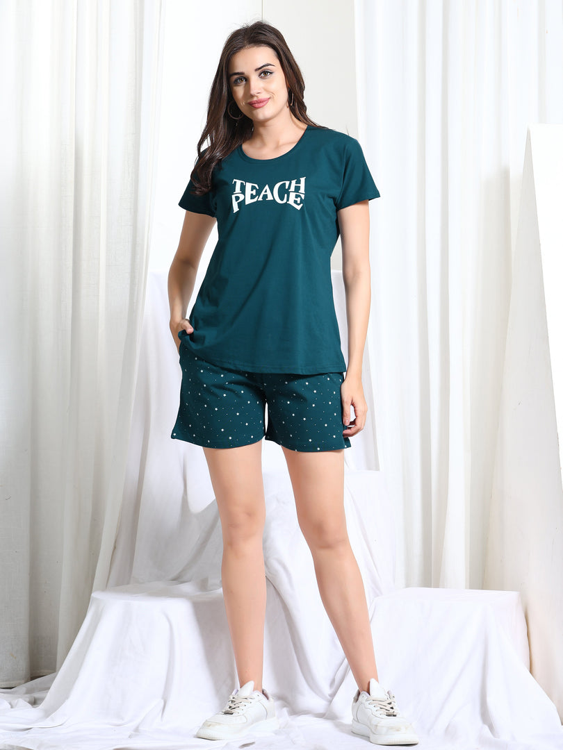 WOMEN SHIRT SHORT PANT Green Hosiery NIGHT SUIT