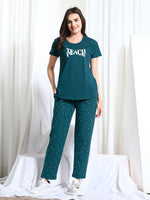 Load image into Gallery viewer, Women Printed Hosiery night suits Green
