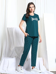 Women Printed Hosiery night suits Green