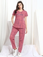 Load image into Gallery viewer, Women Printed Pink Hosiery night suits
