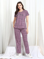 Load image into Gallery viewer, Women Printed Purple Hosiery night suits
