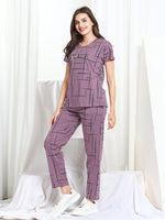 Load image into Gallery viewer, Women Printed Purple Hosiery night suits
