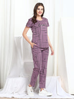 Load image into Gallery viewer, Women Printed Purple Hosiery night suits
