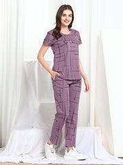 Women Printed Purple Hosiery night suits