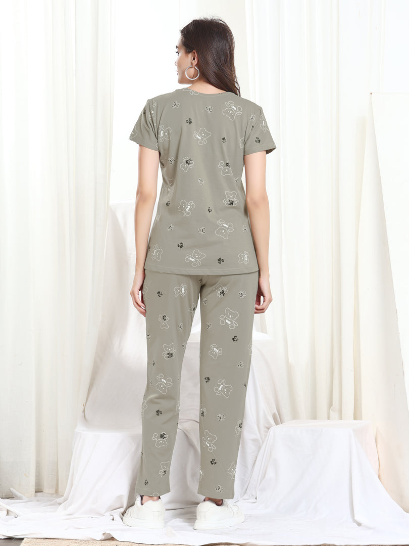 Women Printed Green Hosiery night suits