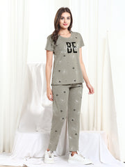 Women Printed Green Hosiery night suits