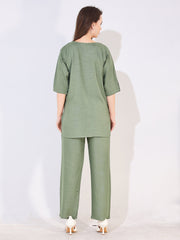 Women Blue Solid Embroidered Stylish Co-ord Set