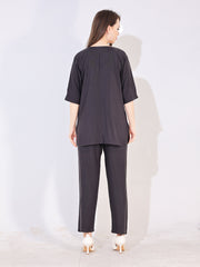 Women Grey Solid Embroidered Stylish Co-ord Set