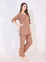 Load image into Gallery viewer, Women Beige Solid Embroidered Stylish Co-ord Set
