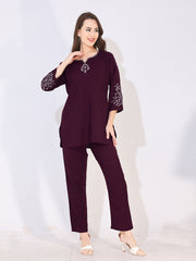 Women Red Solid Embroidered Stylish Co-ord Set