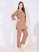 Load image into Gallery viewer, Women Beige Solid Embroidered Stylish Co-ord Set
