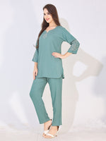 Load image into Gallery viewer, Women Blue Solid Embroidered Stylish Co-ord Set
